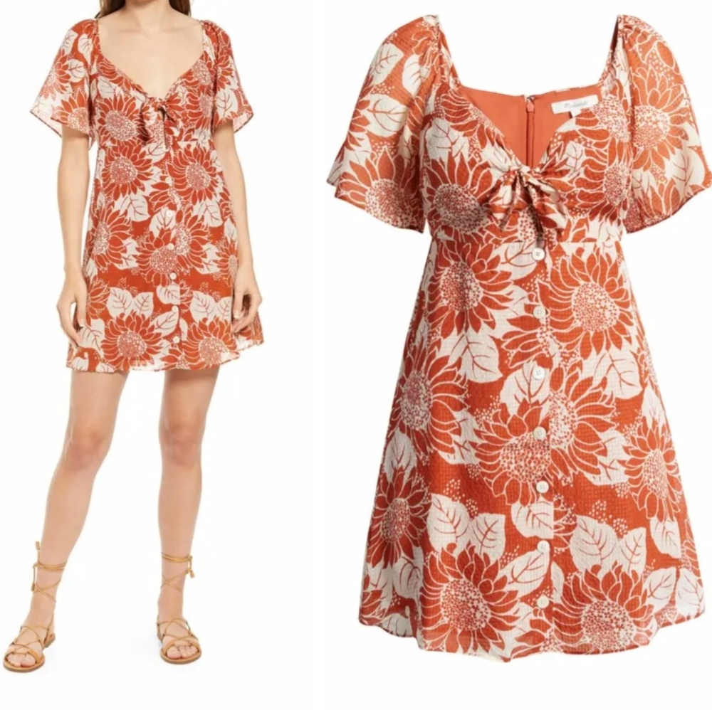 MADEWELL Sunflower Season Tie Front Silk Minidress